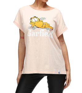 RE:COVERED X nickelodeon Damen T-Shirt mit Garfield Flower Power-Print Baumwoll-Shirt Rundhals-Shirt RCVCM596 Rosa