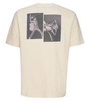 RE:COVERED X Bowie Herren T-Shirt mit "David Bowie King of Rock"-Print Baumwoll-Shirt Rundhals-Shirt MMPER769 Beige