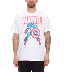 RE:COVERED X MARVEL Herren T-Shirt mit MARVEL & Captain America Figur Aufdruck Baumwoll-Shirt Kurzarm-Shirt IFMMMARV1104 Weiß