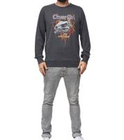 RE:COVERED X Jurassic Park Men's Crew Neck Sweater with "Raptors on Tour 1993" Print, Long Sleeve Sweatshirt MMUNV1947 Dark Gray