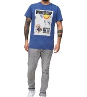 RE:COVERED X Camiseta de hombre de la Copa Mundial de la FIFA 1966 con estampado de póster grande, de algodón, manga corta, PCFFA122, azul