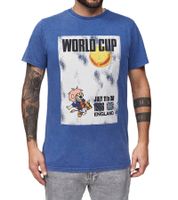 RE:COVERED X Camiseta de hombre de la Copa Mundial de la FIFA 1966 con estampado de póster grande, de algodón, manga corta, PCFFA122, azul