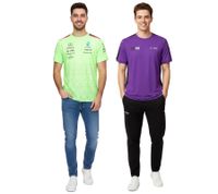 Mercedes-Benz AMG Petronas F1 T-shirt da uomo con loghi degli sponsor o George Russell Print Maglietta a maniche corte verde neon o viola