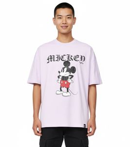 RE:COVERED X Disney Herren T-Shirt mit Grumpy Mickey Mouse Print Baumwoll-Shirt Rundhals-Shirt MMDIS2689 Violett