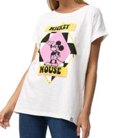 RE:COVERED X Disney T-shirt da donna con stampa di Topolino Camicia in cotone Camicia girocollo MMDIS2676 Ecru-Bianco