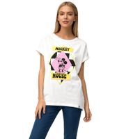 RE:COVERED X Disney T-shirt da donna con stampa di Topolino Camicia in cotone Camicia girocollo MMDIS2676 Ecru-Bianco