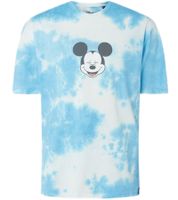 RE:COVERED X Disney Herren T-Shirt mit Mickey Mouse Print Baumwoll-Shirt im Batik Look Rundhals-Shirt Dunkelblau, Blau Batik oder Grau
