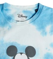 RE:COVERED X Disney Herren T-Shirt mit Mickey Mouse Print Baumwoll-Shirt im Batik Look Rundhals-Shirt Dunkelblau, Blau Batik oder Grau