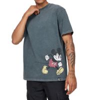 RE:COVERED X Disney Herren T-Shirt mit Mickey Mouse Print Baumwoll-Shirt im Batik Look Rundhals-Shirt Dunkelblau, Blau Batik oder Grau