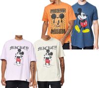 RE:COVERED X Disney Herren T-Shirt mit Grumpy Mickey Mouse Print Baumwoll-Shirt mit großem Schriftzug Rundhals-Shirt Beige, Blau, Violett oder Orange