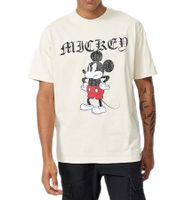 RE:COVERED X Disney Herren T-Shirt mit Grumpy Mickey Mouse Print Baumwoll-Shirt mit großem Schriftzug Rundhals-Shirt Beige, Blau, Violett oder Orange