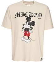 RE:COVERED X Disney Herren T-Shirt mit Grumpy Mickey Mouse Print Baumwoll-Shirt mit großem Schriftzug Rundhals-Shirt Beige, Blau, Violett oder Orange
