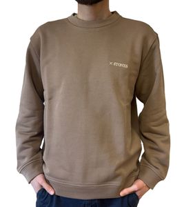 STONES Herren Pullover Baumwoll-Sweater Rundhals-Sweater Oversize-Sweater 400gsm Sweatshirt Braun