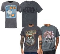 RE:COVERED X STAR WARS Herren T-Shirt Print mit Skywalker-Saga/R2D2 oder Das Imperium schlägt zurück-Print Baumwoll-Shirt Kurzarm-Shirt Dunkel-Grau