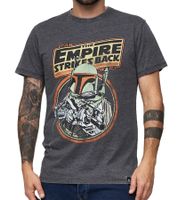 RE:COVERED X STAR WARS Herren T-Shirt Print mit Skywalker-Saga/R2D2 oder Das Imperium schlägt zurück-Print Baumwoll-Shirt Kurzarm-Shirt Dunkel-Grau
