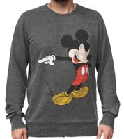 RE:COVERED X DISNEY Herren Rundhals-Pullover mit MICKEY MOUSE Print und Schriftzug Alltags-Sweater mit Baumwollanteil Grau