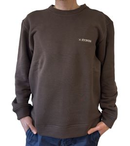 STONES Herren Pullover Baumwoll-Sweater Rundhals-Sweater Oversize-Sweater 400gsm Sweatshirt Braun