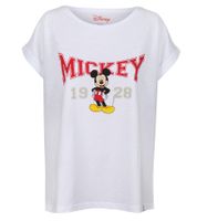 RE:COVERED X Disney T-shirt da donna con Topolino e amici o Topolino 1928 Stampa Maglietta in cotone Girocollo Maglietta bianca