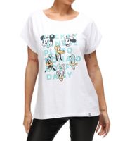 RE:COVERED X Disney T-shirt da donna con Topolino e amici o Topolino 1928 Stampa Maglietta in cotone Girocollo Maglietta bianca