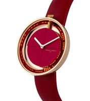 Pierre Cardin women's watch with a modern dial, analog quartz watch with a leather strap, 3 ATM, 32 mm CMA.000, pink, red, or gray