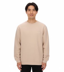 STONES Herren Oversized-Pullover moderner Baumwoll-Sweater mit Rundhals-Ausschnitt Sweatshirt 400gsm mit Logo-Stick Beige