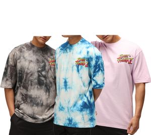 RE:COVERED X CAPCOM Herren T-Shirt mit Street Fighter Vega, Ryu, Blanka-Print Baumwoll-Shirt Rundhals-Shirt MMDIF18 Blau/Grau/Violett
