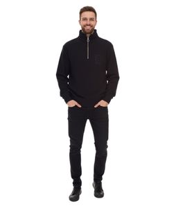STONES Herren Pullover  Oversized-Zipper moderner Baumwoll-Zipper Troyer 400gsm mit Stehkragen mit Logo-Stickerei Schwarz