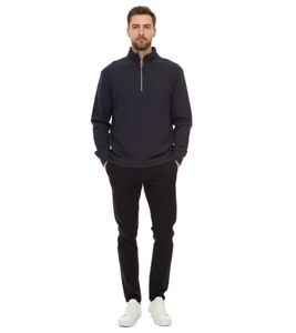 STONES Herren Pullover Oversized-Half-Zipper moderner Baumwoll-Half-Zipper Troyer 400gsm mit Stehkragen mit Logo-Stickerei Dunkel-Grau