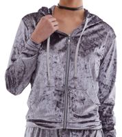 ROCKUPY Women's Velvet Cardigan Shiny Sweatshirt Jacket with Hood RPW20_040201 Gray