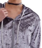 ROCKUPY Women's Velvet Cardigan Shiny Sweatshirt Jacket with Hood RPW20_040201 Gray