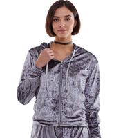 ROCKUPY Women's Velvet Cardigan Shiny Sweatshirt Jacket with Hood RPW20_040201 Gray