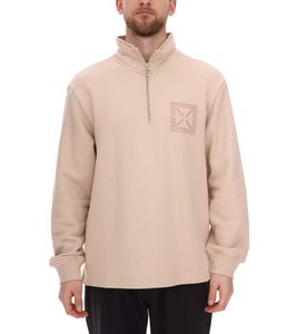 Maglione uomo STONES con cerniera, moderno maglione a collo alto con collo alto, maglione in cotone 400gsm con ricamo logo, vestibilità oversize, beige