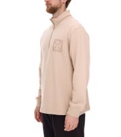 STONES men's sweater with zip, modern turtleneck sweater with stand-up collar, cotton sweater 400gsm with logo embroidery, oversized fit, beige