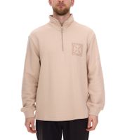 STONES men's sweater with zip, modern turtleneck sweater with stand-up collar, cotton sweater 400gsm with logo embroidery, oversized fit, beige