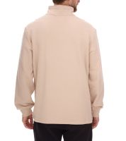 STONES men's sweater with zip, modern turtleneck sweater with stand-up collar, cotton sweater 400gsm with logo embroidery, oversized fit, beige
