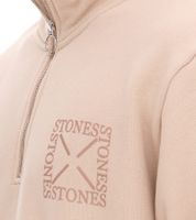 STONES men's sweater with zip, modern turtleneck sweater with stand-up collar, cotton sweater 400gsm with logo embroidery, oversized fit, beige