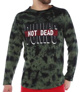 ROCKUPY Herren Longsleeve dünner Baumwoll-Pullover mit "Punk´s not Dead" Print 393820 Grün/Schwarz