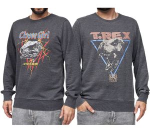 RE:COVERED X Jurassic Park Maglione girocollo da uomo con stampa vintage T-Rex 1993 o Raptors on Tour 1993 Felpa a maniche lunghe MMUNV1960 grigio scuro