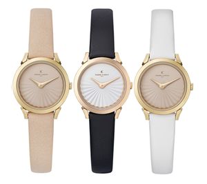 Pierre Cardin Damen Armband-Uhr schlichtes Ziffernblatt analoge Quarz-Uhr mit Leder-Armband 3ATM 27mm CPI.250 Beige, Schwarz, Weiß, Rosa