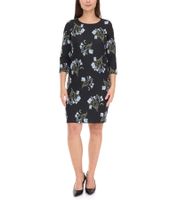 Aniston CASUAL Women's Knit Dress with Floral Print, Summer Dress with 3/4 Sleeves, 62941323 Black