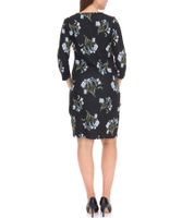 Aniston CASUAL Women's Knit Dress with Floral Print, Summer Dress with 3/4 Sleeves, 62941323 Black