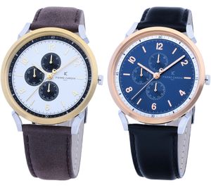 Pierre Cardin Herren Armband-Uhr mit Multi-Ziffernblatt analoge Quarz-Uhr mit Leder-Armband 3ATM 44mm in Braun/Gold/Silber oder Schwarz/Silber/Blau/Rosegold