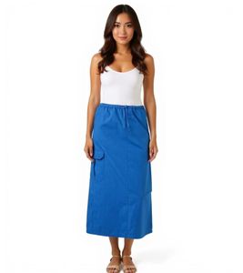 Gonna cargo Aniston CASUAL da donna, gonna estiva in cotone di lunghezza media con elastico in vita, 77100947, blu
