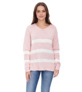 Pull tricoté Aniston CASUAL pour femme, en coton, idéal au quotidien, à manches longues, 74491342, rose/blanc