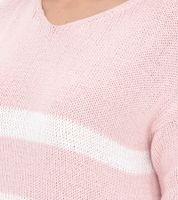 Aniston CASUAL Damen Strick-Pullover mit Baumwollanteil Alltags-Pullover Langarm-Shirt 74491342 Rosa/Weiß