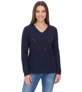 Pull col V Aniston CASUAL, pull de tous les jours en coton, chemise à manches longues 38049702 Bleu foncé