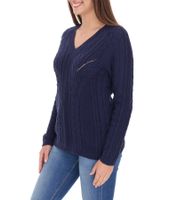 Aniston CASUAL V-Neck Knit Sweater, Everyday Sweater with Cotton Content, Long-Sleeved Shirt, 38049702, Dark Blue