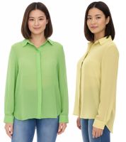 Aniston SELECTED Damen Sommer-Bluse Langarm-Shirt mit Kent-Kragen sommerliche Basic-Bluse Gelb oder Grün