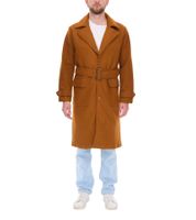 Men's coat with wool content, autumn jacket with belt, long sleeves with buttons, winter jacket 936768 Brown