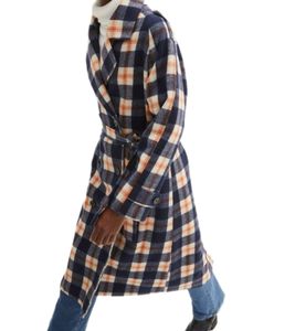 Cappotto autunnale a quadri da donna con cintura - Cappotto quotidiano, Cappotto basic, Giacca a maniche lunghe 940534 Blu/Arancione